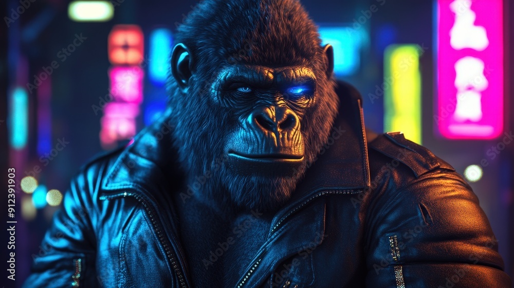 3D Render of a Gorilla in a Cyberpunk Leather Jacket and Sunglasses - Stylish and Futuristic Animal Character for Concept Art and Digital Illustration 3D Render of a Gorilla in a Cyberpunk Leather Jacket and Sunglasses - Stylish and Futuristic Animal Character for Concept Art and Digital Illustration