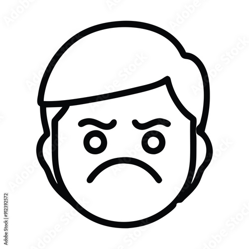 Line art illustration of a man with a frowning expression. Vector illustration