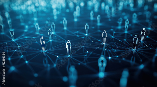 Abstract social network concept. Global internet communication. Social network connections and business people icons. Digital technology background. Human resources management            