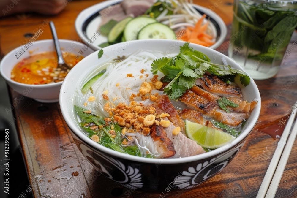 Delicious Noodles with Fresh Vietnamese Vegetables, Featuring a Colorful Array of Ingredients in a Traditional Asian Dish. A Perfect Blend of Flavors and Textures. Delicious Noodles with Fresh Vietnamese Vegetables, Featuring a Colorful Array of Ingredients in a Traditional Asian Dish. A Perfect Blend of Flavors and Textures.