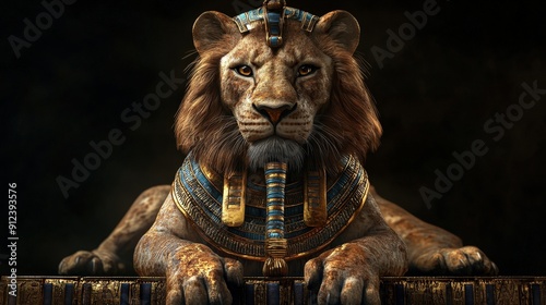 3D Render of a Lioness in Ancient Egyptian Pharaoh Regalia - Majestic and Powerful Fantasy Art for Historical and Mythological Concept Design