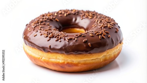 Delicious chocolate frosted doughnut on a white background, chocolate, doughnut, dessert, sweet, pastry, indulgence, delicious