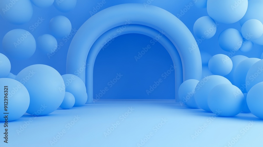 Mockup, template for greeting card. Picture of an arch of blue balloons. Birthday party for boy 3D background. Image of a shower for a boy. Mockup, template for greeting card. Picture of an arch of blue balloons. Birthday party for boy 3D background. Image of a shower for a boy.