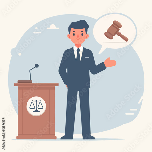 flat illustration of judicial characters, judge, lawyer