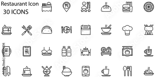 Set of restaurant icons. Line art style icons bundle. vector illustration