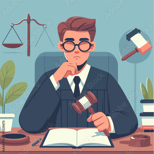 flat illustration of judicial characters, judge, lawyer