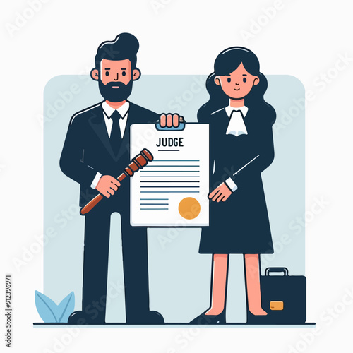 flat illustration of judicial characters, judge, lawyer