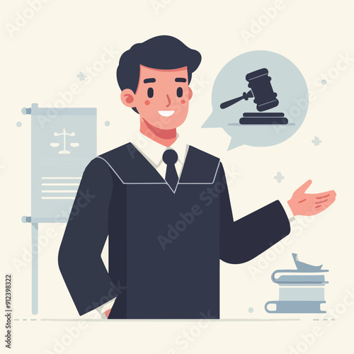 flat illustration of judicial characters, judge, lawyer