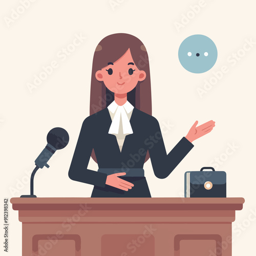 flat illustration of judicial characters, judge, lawyer