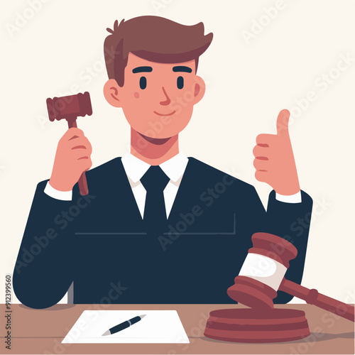 flat illustration of judicial characters, judge, lawyer