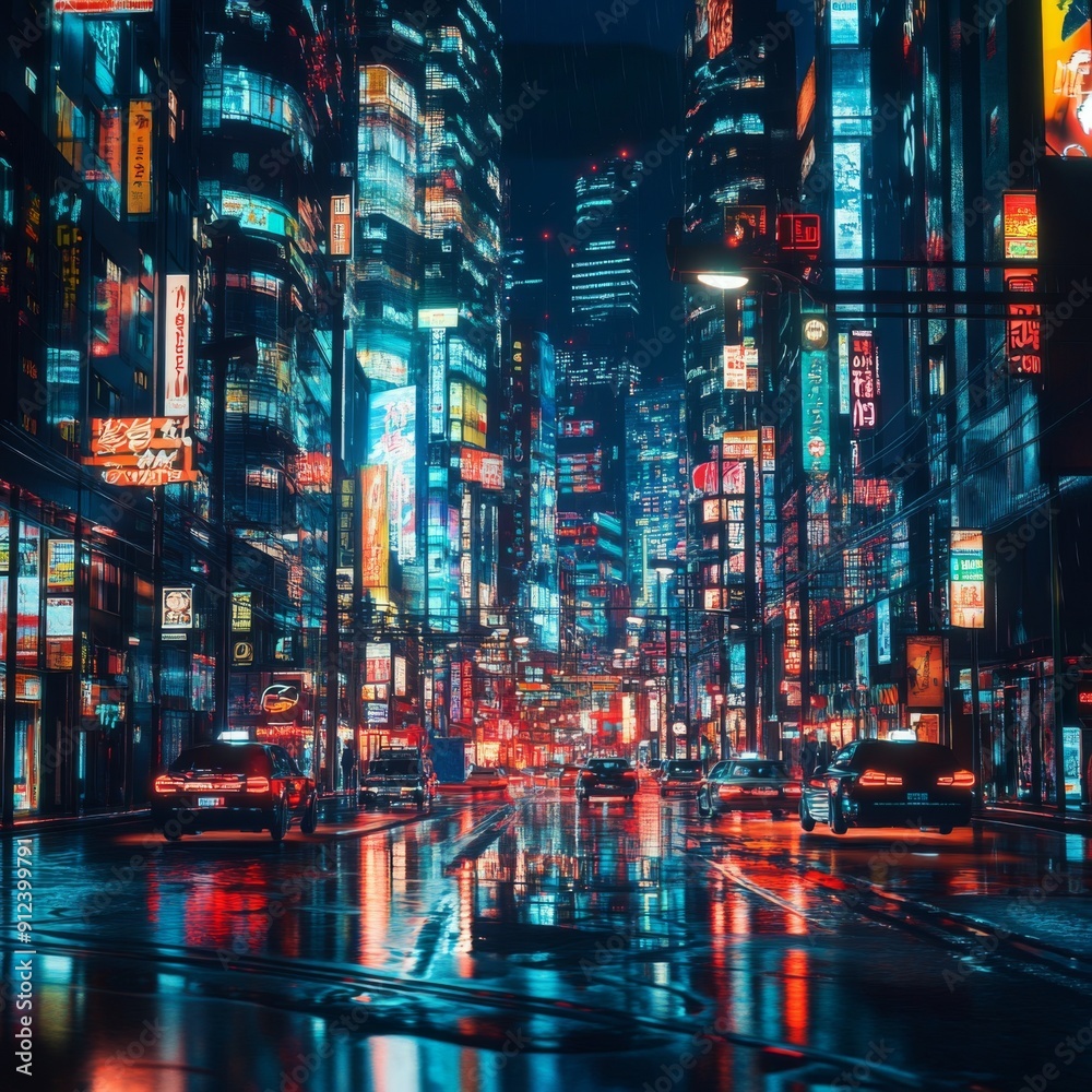 Urban Pulse: The Animated Cityscape's Vibrant Heartbeat with Neon Lights and Bustling Streets