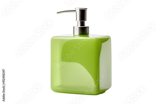 A Shiny Green Soap Dispenser Ready For Use on a White or Clear Surface PNG Transparent Background