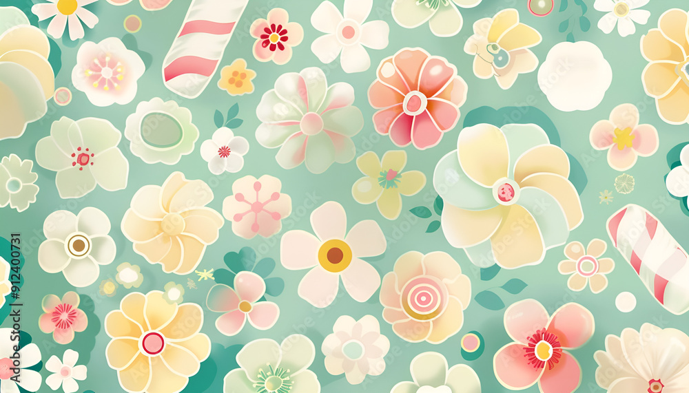 kawaii style flowers candy floss licorice pastell green cream