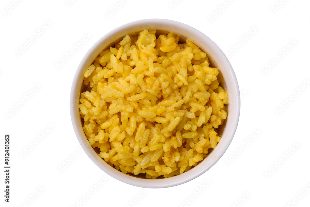 Delicious boiled yellow rice with turmeric, salt and spices Delicious boiled yellow rice with turmeric, salt and spices