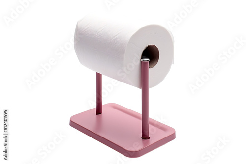 A Pink Paper Towel Holder Stands Ready for Kitchen Tasks on a White or Clear Surface PNG Transparent Background