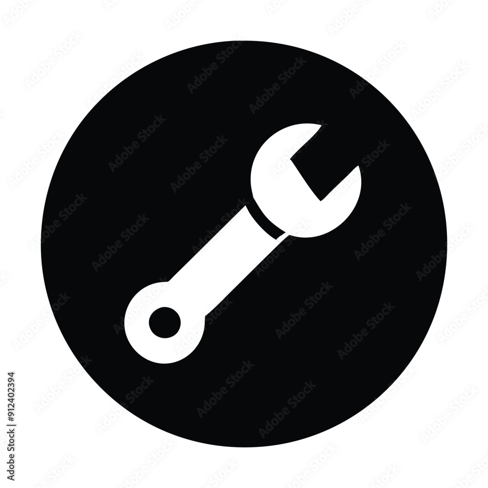 White wrench icon in black circle. Vector illustration White wrench icon in black circle. Vector illustration