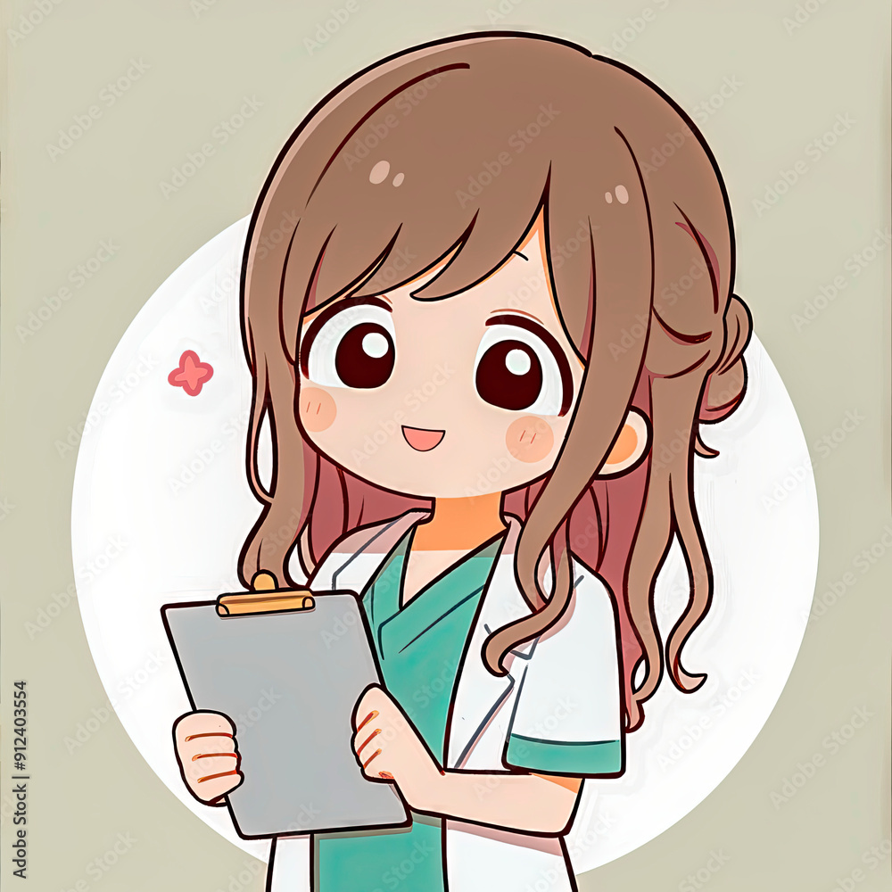 Nurse with stethoscope. Illustration drawing in kawaii chibi style Nurse with stethoscope. Illustration drawing in kawaii chibi style