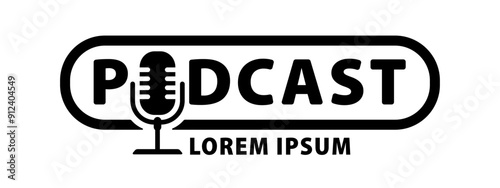 Fotografija Podcast logo landscape flat style black isolated on white background