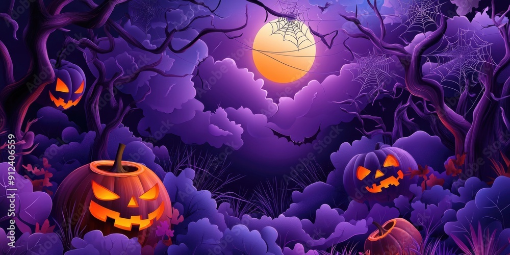 Spooky Halloween scene with pumpkins and bats, perfect for fall ...