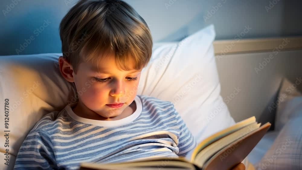 Young Boy Reading in Bed. Young Boy Reading in Bed.