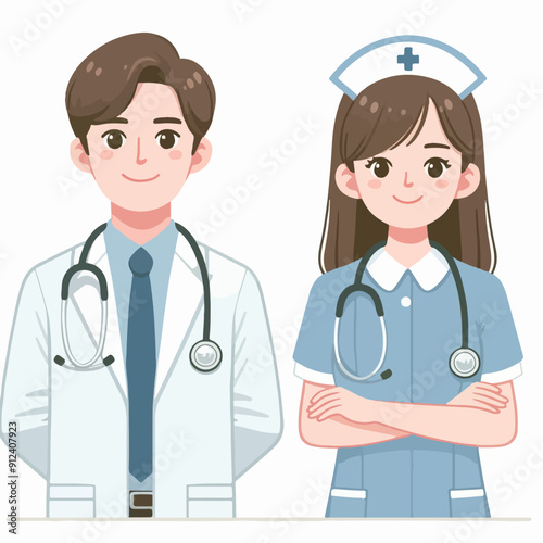 doctor and nurse flat illustration 