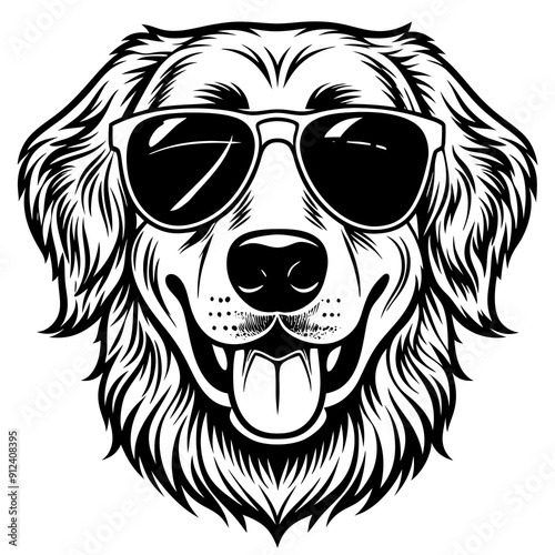 Head Golden Retriever wearing sunglasses