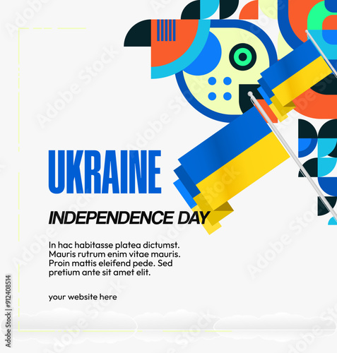 Ukraine National Day square banner. Modern geometric background with colorful style for Ukrainian Day. Happy Independence Day of Ukraine greeting card cover in flag colors. Happy national day