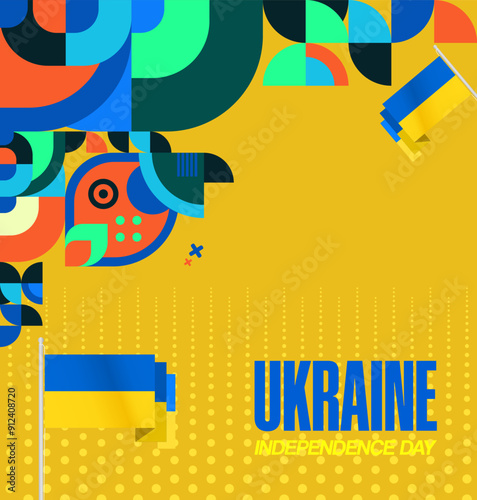 Ukraine National Day square banner. Modern geometric background with colorful style for Ukrainian Day. Happy Independence Day of Ukraine greeting card cover in flag colors. Happy national day