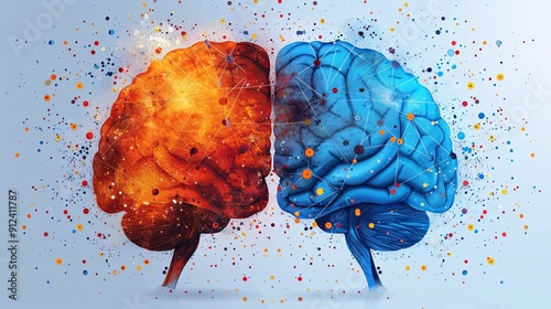 Left and right human brain with social infographic on logical side. Creative half and logic half of human mind. Vector illustration aboud social communication and business work photo