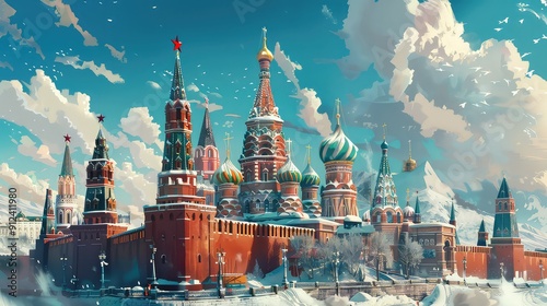  Illustration Of Russian Landmarks. Generative AI