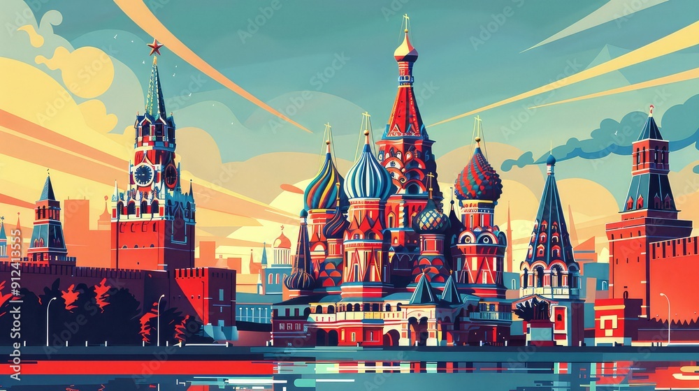 Obraz premium Illustration Of Russian Landmarks. Generative AI