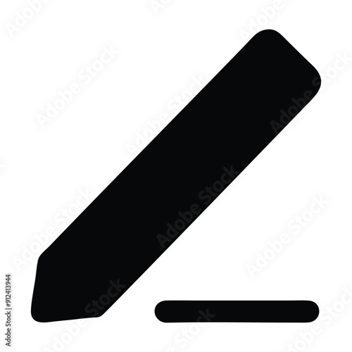 Black and white pencil icon with underline. Vector illustration