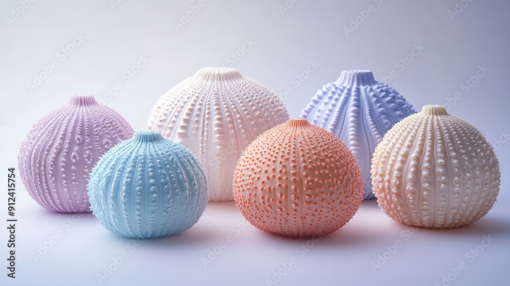 Colorful sea urchins on a soft background, showcasing their vibrant colors and charming features Colorful sea urchins on a soft background, showcasing their vibrant colors and charming features