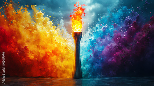 he 2024 Olympic Games in Paris, France. Watercolor image of the Olympic torch on an empty background. The moment of awarding and issuing medals