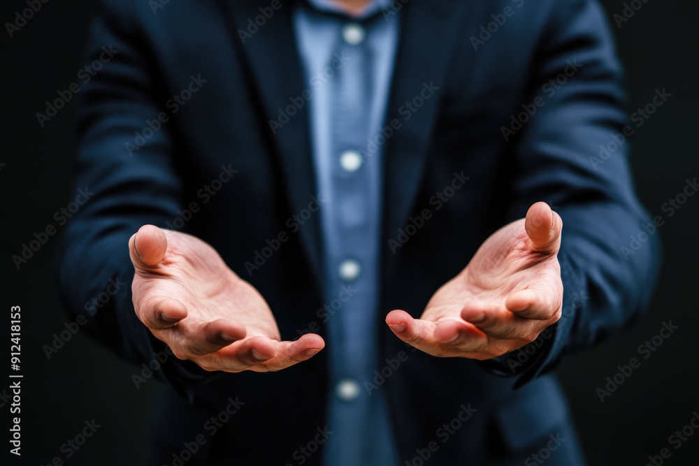 Obraz premium Businessman holding something with his hands outstretched