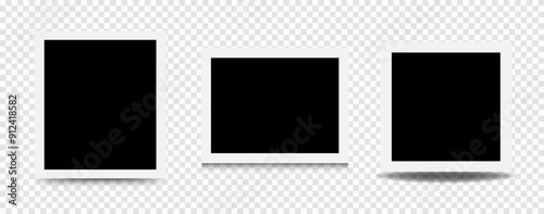 Photo frames realistic. Realistic photo card frame mockup with different shadows. Vector illustration.