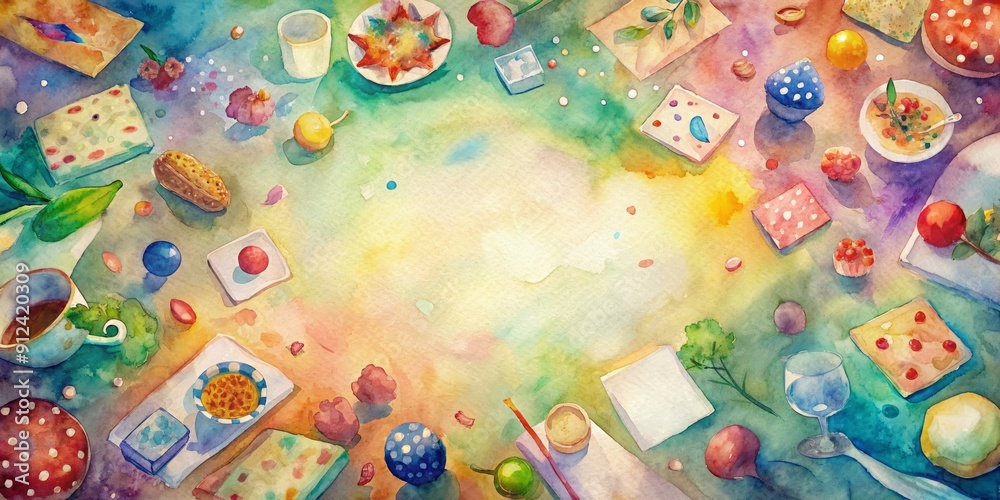 Vibrant colors and playful textures fill the frame as scattered cards, drinks, and snacks surround an empty table, evoking feelings of joyful female friendship gatherings. Vibrant colors and playful textures fill the frame as scattered cards, drinks, and snacks surround an empty table, evoking feelings of joyful female friendship gatherings.