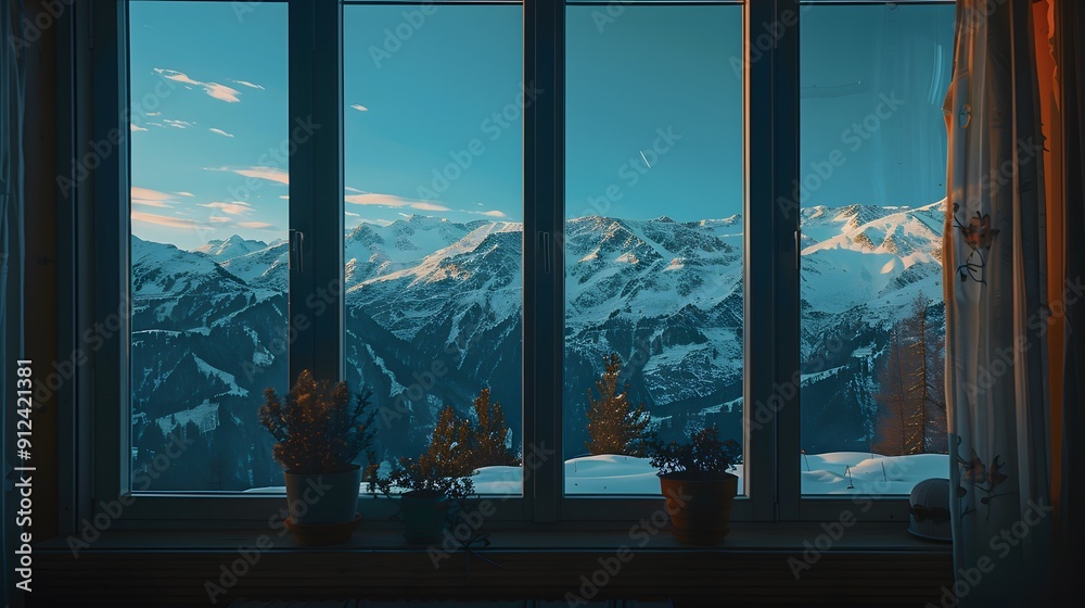 Fototapeta premium beautiful mountain view from inside the house