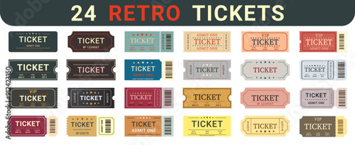 Ticket in retro and vintage colors. Coupon swiss or bauhaus design. Old pass symbol. Admit one sign. Paper admission on white background