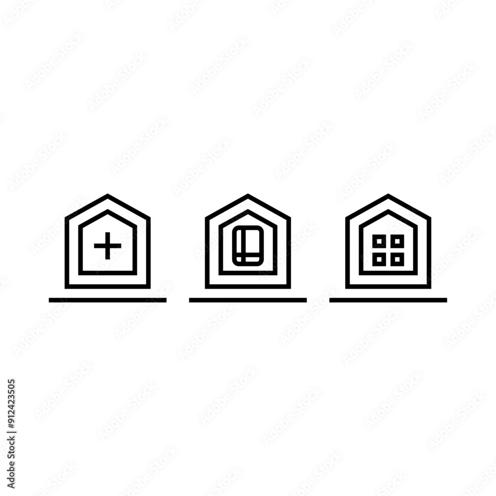 Icons of hospitals, schools, simple apartments Icons of hospitals, schools, simple apartments