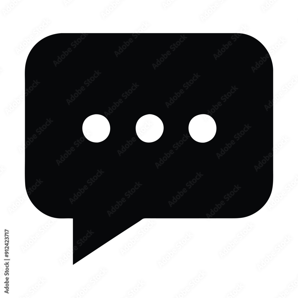 Black and white speech bubble icon with three dots. Vector illustration