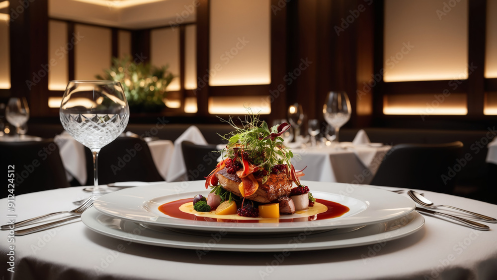 Fototapeta premium Gourmet Plated Dish in Upscale Restaurant