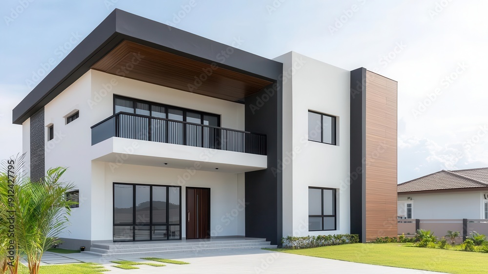 Modern luxury home with a high price sign, High, Real estate market trends Modern luxury home with a high price sign, High, Real estate market trends