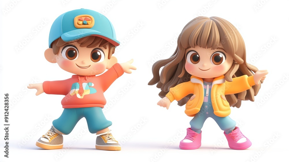 Colorful Cartoon Characters Dancing in Playful Poses Colorful Cartoon Characters Dancing in Playful Poses