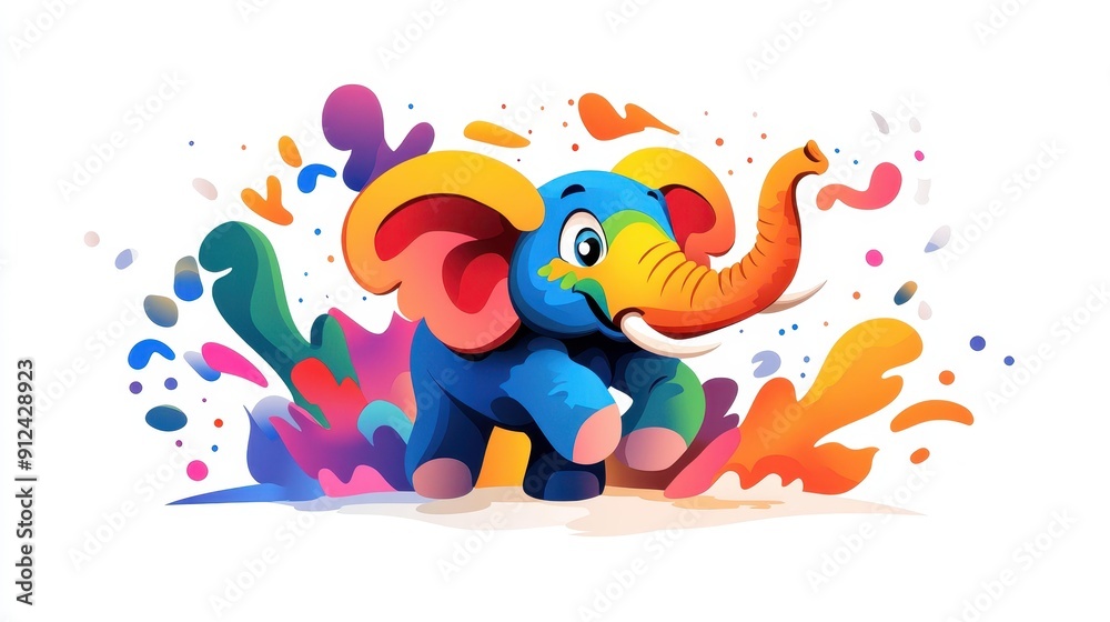 Obraz premium Celebrating spring with a colorful elephant in a vibrant festival of hues, showcasing culture and joy in every stroke.