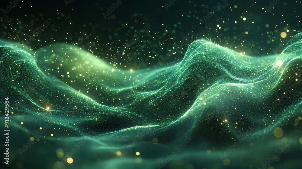 Luminous green wavy line light line, green wave lights , Green stars dust trail sparkling particles isolated Luminous green wavy line light line, green wave lights , Green stars dust trail sparkling particles isolated