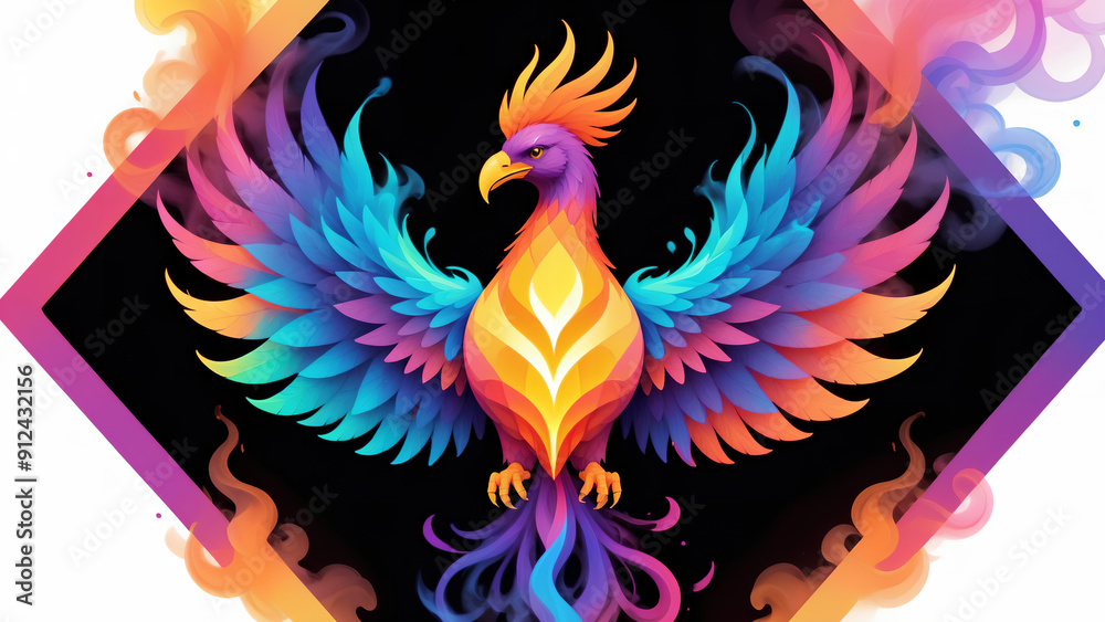 Obraz premium a minimalistic neon line logo depicting a tessellated geometric phoenix