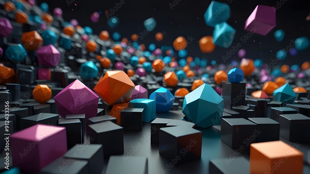 Obraz premium Futuristic 3D shapes scattered 