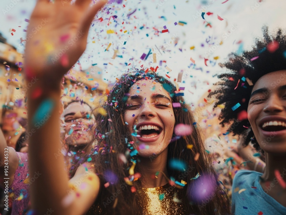 Obraz premium A group of people celebrate with confetti, having fun and enjoying each other's company