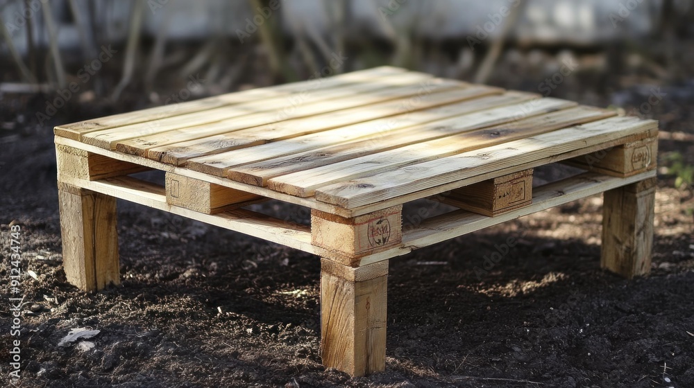 Fototapeta premium Wooden Pallet Table in Outdoor Setting